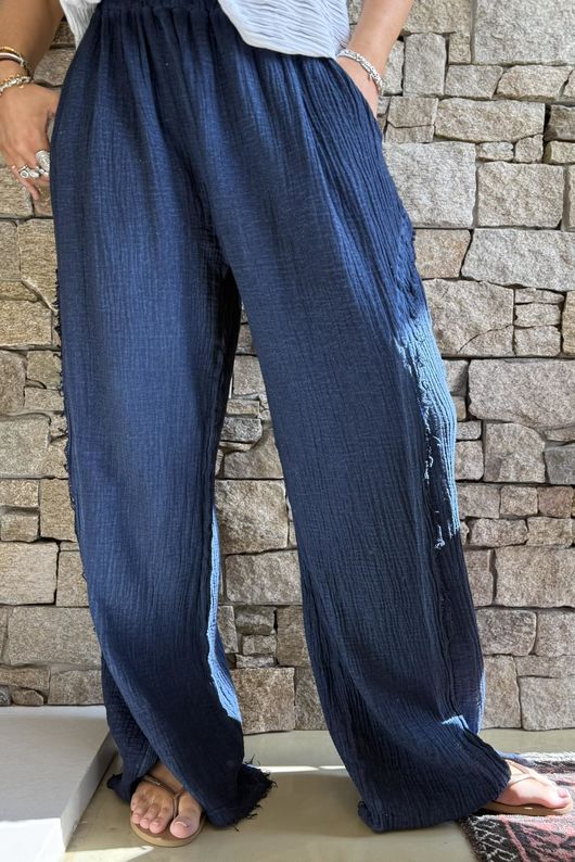 Rustic Nature Bubble Cotton Split Kick Pant Washed Navy